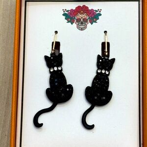 NIB Sparkly Black Cat Earrings